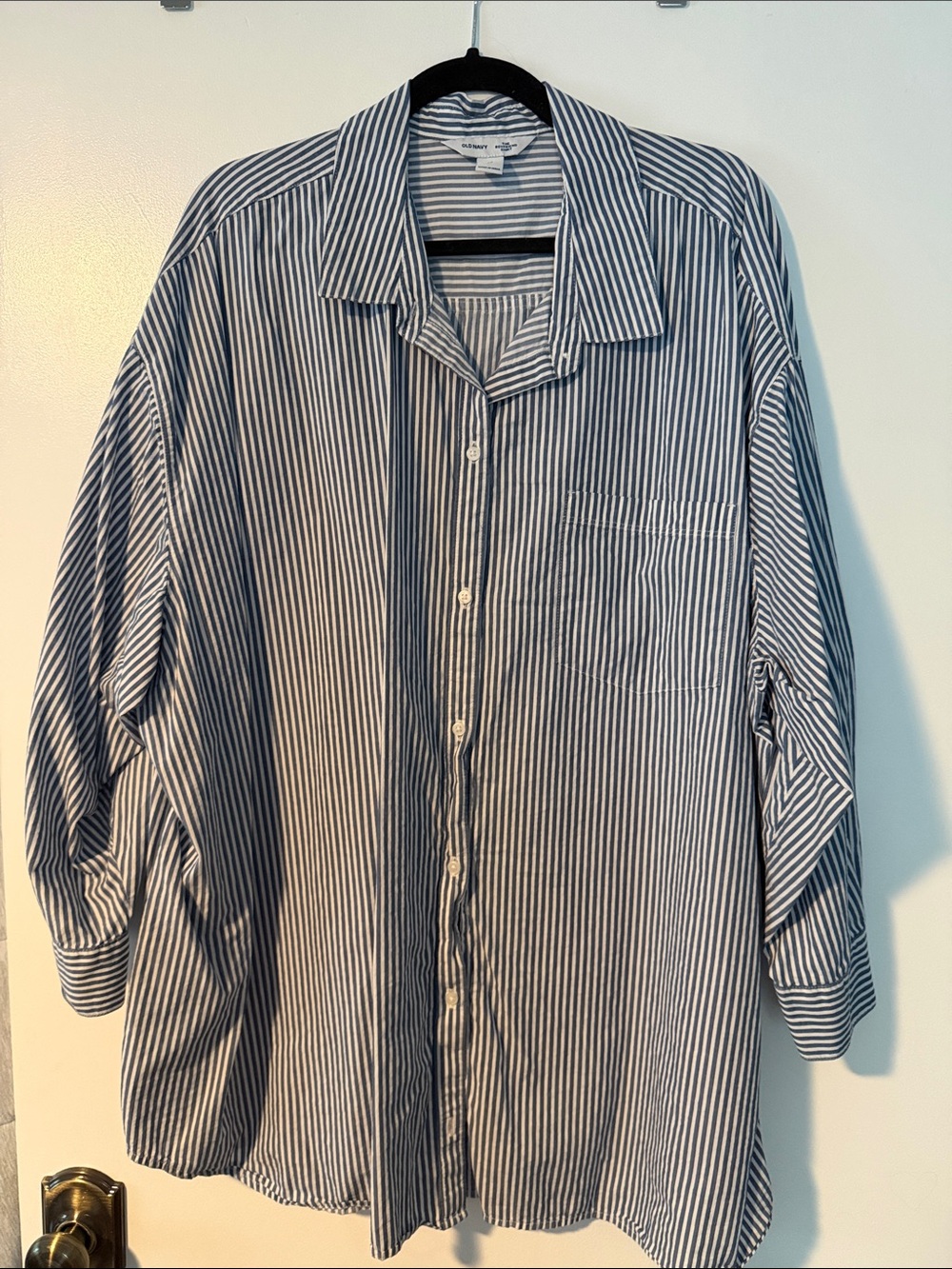 Old Navy Blue and White Striped Lightweight Shirt Jacket